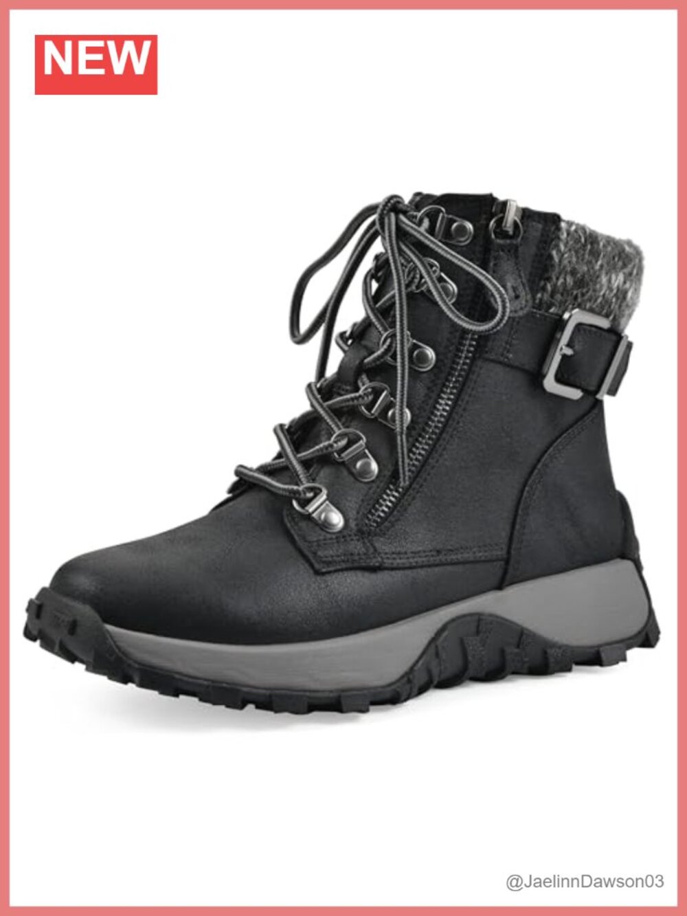 Leather Lace-Up Ankle Hiking Sneaker Boots with Inside Zipper